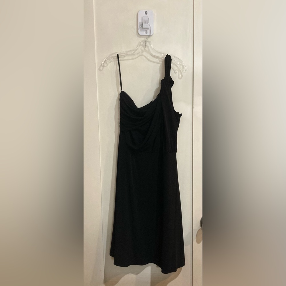 Black Rayon Ann Taylor One Shoulder Dress